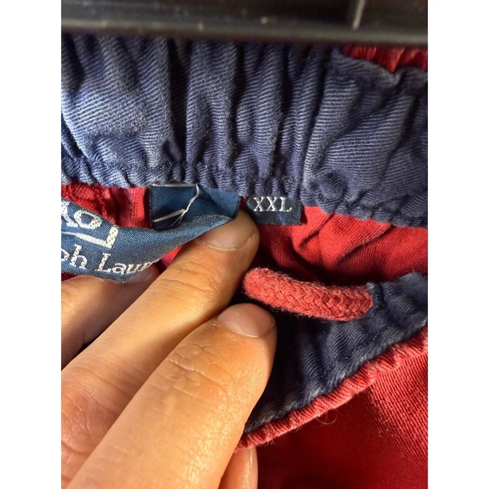 Polo Ralph Lauren Mens XXL Red Elastic Waist Cotton Chino Shorts Drawstring
